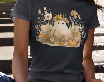 Lady Tshirt Girlfriend Gift Spooky Wildflower Tee Pastel Ghost Halloween Outfit Kawaii Character Top