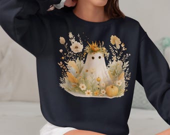 Girlfriend Gift Cozy Cottagecore Ladies Hoodie Whimsical Kawaii Ghost Winter Sweatshirt Outfit