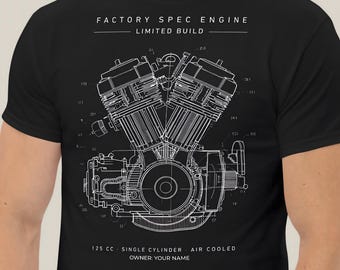 Engine Themed Tee Custom Print Engineering Gift Unique Husband Vintage Motorcycle Wear