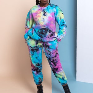 Pastel Goth Black Tie Dye Organic Cotton Sweatsuit - Joggers and Sweatshirt Ethically Made in Canada Super Soft Crewneck Unique Look