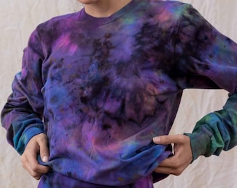 Vivid Amethyst and Blue Vintage Tie Dye Shirt Cotton Long Sleeve Tee Hand Dyed 100% Cotton Shirt T-shirt Festival Wear Tee Unique gift