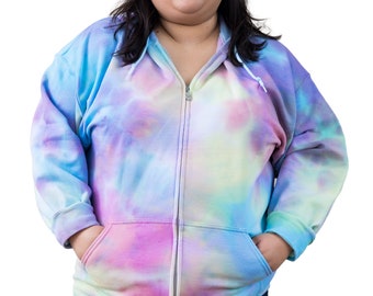 Size 2X - Super Soft Pastel Tie Dye Oversized Zip Hoodie Cotton Plus Size Top  Holiday Present Gift for Mom