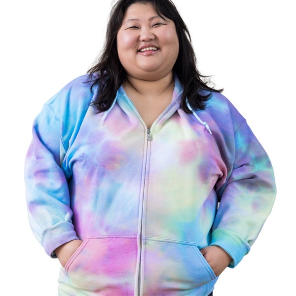 Size 2X - Super Soft Pastel Tie Dye Oversized Zip Hoodie Cotton Plus Size Top  Holiday Present Gift for Mom