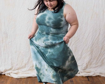 Sage Green Tie Dye Cotton Dress Boho Style Floor Length Maxi Dress A-Line