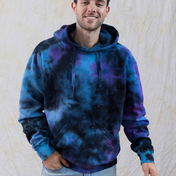 Galaxy black blue tie dye hoodie constellation pattern cute unique one a kind hoodie  Gift for Holiday Fun Unique Style