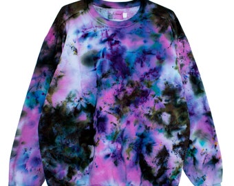 Galaxy Black Blue Tie Dye Sweatshirt Organic Cotton Crewneck Hand Made One of a Kind Constellation Pattern