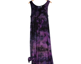 Robe longue en coton violet noir doux tie-dye en coton, longueur au sol, style bohème Robe trapèze