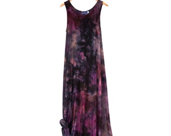 Violet Bronze Soft Bamboo Tie Dye Cotton Dress Boho Style Floor Length Maxi Dress A-Line