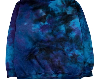 Deep Ocean Nebula: Fluffy Extra Long Hoodie in XL and 2XL, Mesmerizing Blue Tie-Dye Waves, Ultimate Comfort and Style