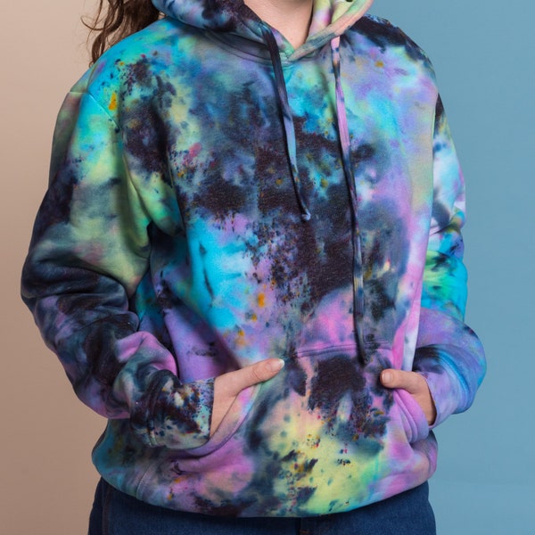 Pastel Black Organic Cotton Hoodie Hand Dyed Tie Dye Effect Masha Apparel Brand Confetti Black,