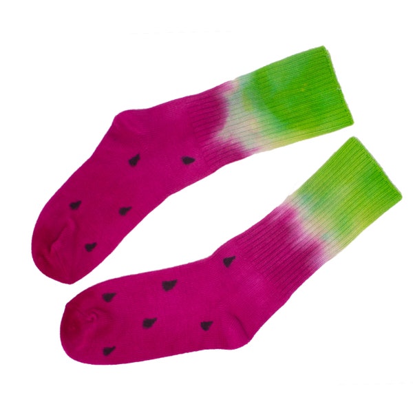 Watermelon Tie Dye Bamboo Socks, festival psychedelic footwear rainbow nike sports socks funky working out fun casual team tie dye socks