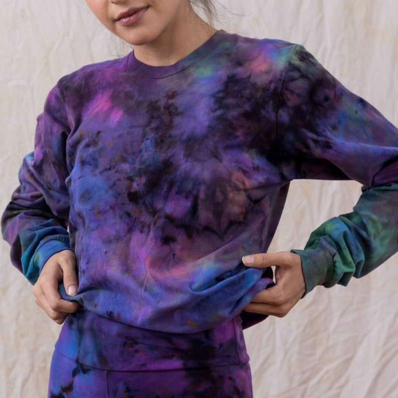Vivid Amethyst and Blue Vintage Tie Dye Shirt Cotton Long Sleeve Tee Hand Dyed 100% Cotton Shirt T-shirt Festival Wear Tee Unique gift image 1