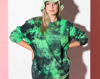 Alien black green tie dye long sleeve cotton t shirt