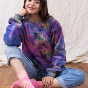 Violet Tie-Dye Sweatshirt: Psychedelic Fleece Meets Soft Comfort Wear, A Winter Essential & Perfect Gift for Mom image 4