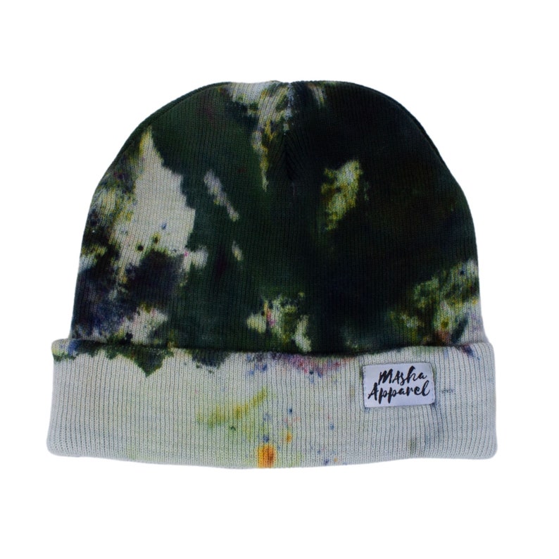 One of a kind black and green Tie Dye Beanie 100/% Cotton Hat