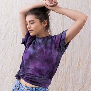 Purple Black Tie dye Cotton Tee Shirt Hand Dyed Original Masha Apparel Design One of a Kind Top Gift for Friend Holiday Present Dark Tee image 4