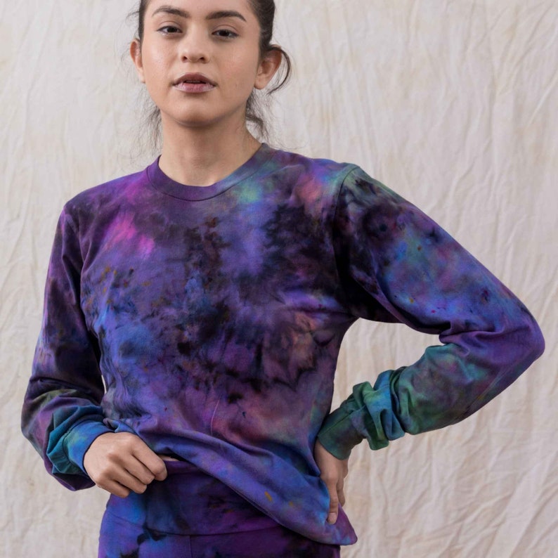 Vivid Amethyst and Blue Vintage Tie Dye Shirt Cotton Long Sleeve Tee Hand Dyed 100% Cotton Shirt T-shirt Festival Wear Tee Unique gift image 3