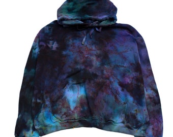 Taille L Sweat à capuche en coton Celestial Nebula : Fusion de couleurs éthérées pour une élégance cosmique
