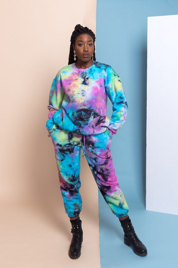 Pastel Goth Black Tie Dye Organic Cotton Sweatsuit Joggers and