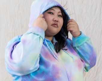 Super Soft Pastel Tie Dye Oversized Zip Hoodie Cotton Plus Size