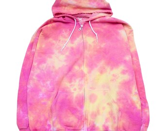 Size XL Pastel Dreamscape: Sun-Kissed Pink Tie-Dye Zip Hoodie Plus Size Top  Holiday Present Gift for Mom