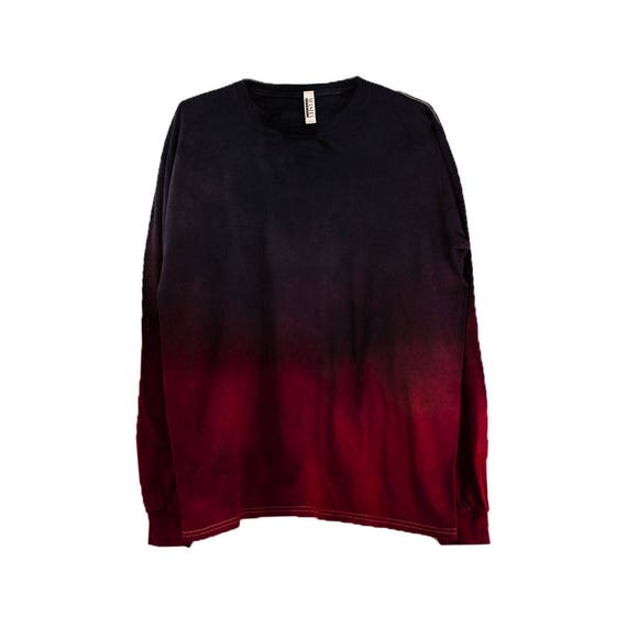 Black Dip Dye Long Sleeve Tie Dye Shirt Red Grunge Pattern