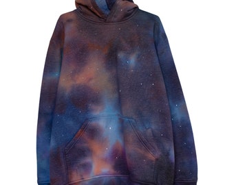 Size M -  Galaxy Black Blue Tie Dye Hoodie Goth Aesthetic Organic Cotton Hand Made One of a Kind Constellation Pattern