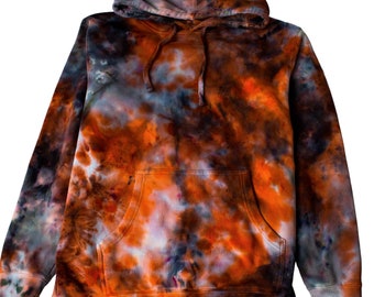 Autumn Blaze - Cozy Orange and Midnight Black Hand-Dyed Tie-Dye Hoodie for Fall and Winter Comfort