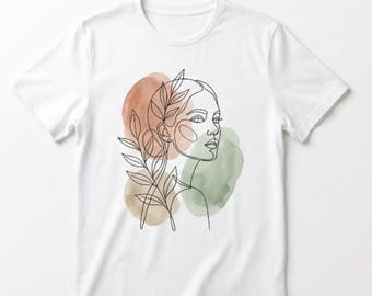 Modern Face Line Art Shirt, Minimalist Botanical T-shirt, Aesthetic Woman Art Tee, Abstract Fine Line Shirt, Gift for Her, Artistic Tee