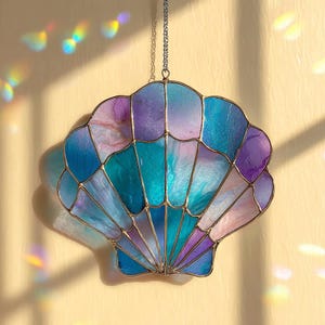 Atrapasueños acrílicos con forma de concha marina, decoración costera para ventanas.