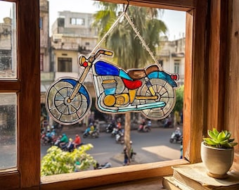 Atrapasueños acrílico con forma de motocicleta clásica para colgar en la ventana, regalo para moteros