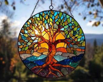生命の樹 サンキャッチャー ステンドグラス ツリー ウィンドウハンギング