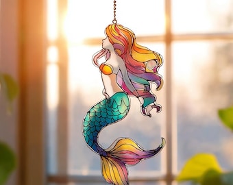 Sjöjungfru Akryl Solfångare Fantasy Ocean Fönsterhängande Dekor