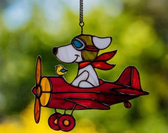 Perro piloto avión Atrapasueños acrílico cachorro avión regalo para colgar en la ventana