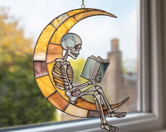 Skelettläsande måne akryl solfångare gotisk fönsterhängande dekor