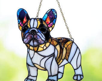 Atrapasueños acrílico de bulldog francés, decoración colgante para ventana con bulldog francés