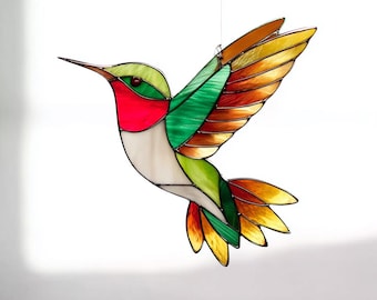 ハチドリのサンキャッチャー ステンドグラス 鳥の窓飾り