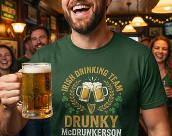 Irish Drinking Team Shirt, Funny St Patrick's Day Tee, Drunky McDrunkerson Gift, Personalized Pub Shirt, Funny Beer Lover Unisex T-shirt