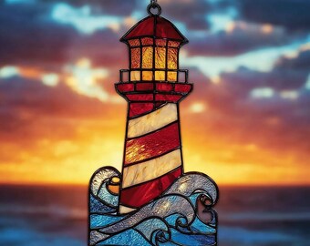 Fyr Akryl Solfångare Kustnära Nautisk Fönsterhängande Dekor