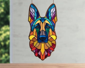 ジャーマンシェパードのサンキャッチャー ステンドグラス 犬の窓飾り