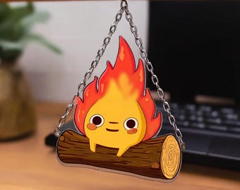 Atrapasueños acrílico Espíritu de Fuego Kawaii Decoración para ventana con fogata