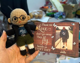 Benutzerdefinierte Portraitpuppe vom Foto, personalisierte häkeln Amigurumi Look Alike, Trauergeschenk, handgemachtes Andenken, benutzerdefinierte Portraitpuppe