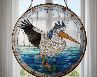 Pelikanfågel Akryl Solfångare Kust Havsutsikt Fönsterhängande Dekor