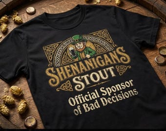 Shenanigans Stout Shirt, Funny St Patrick's Day Tee, Vintage Irish Beer Label, Drinking Humor Gift, Bad Decisions Sponsor, Pub Life Shirt