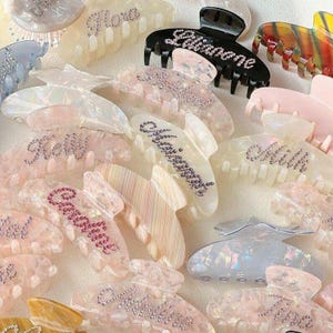 Custom rhinestone crystal name hair clips, luxurious rhinestone grab hair clips, wedding hair clips, bridesmaid gifts, wedding gifts