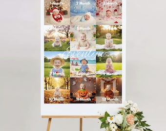 Baby First Year Photo Collage Template, 1st Birthday Milestone Poster (Digital Download)