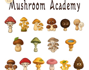 Mushroom Academy Printable Sticker Sheet | Mushroom Stickers PNG