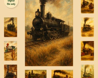 Boho Vintage Train Printable Digital Art