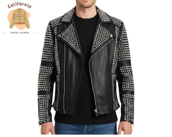 Jaxon black studded leather jacket for men, edgy biker style, winter essential, handcrafted streetwear, premium casual fashion jacket