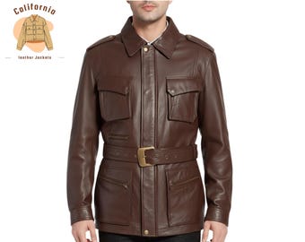 Mens Brown Lambskin Leather Trench Coat Regular Fit, Handcrafted Vintage Winter Outerwear for Timeless Style